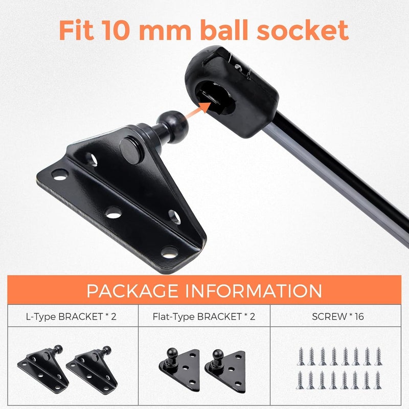 PAMAGOO 13MM Ball Stud Mounting Brackets, 2 Angled L-Type Mounts and 2 Flat-Type Mounts with 16 Screws, for Lift-o-mat Gas Spring Struts Shock Mounting Kits, Black - Image 3